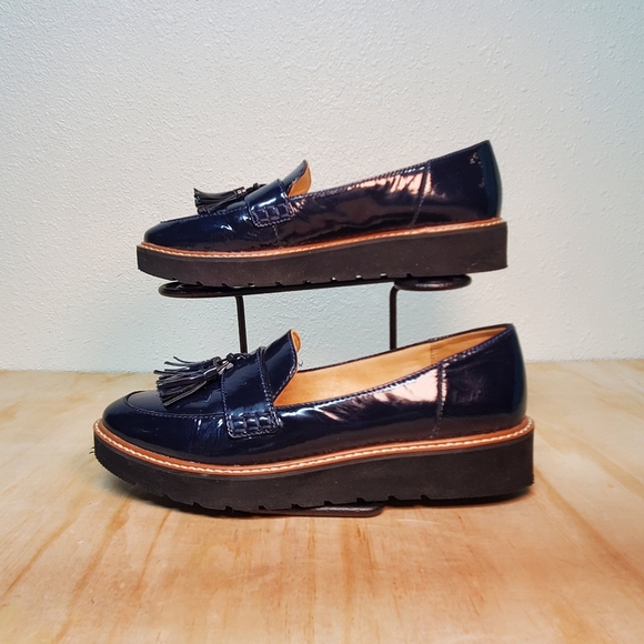 Naturalizer Navy Blue Patent Leather Platform Loafers Size 8 - Picture 10 of 16